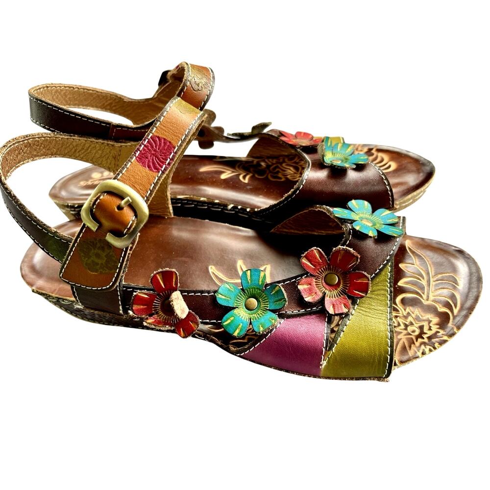 Spring Step Sandals Belladonna Colorful Leather Wedge Leather - Women Size 7